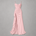 Damen Satin-Abendkleid mit Drapierung und Seitenschlitz — Rosa