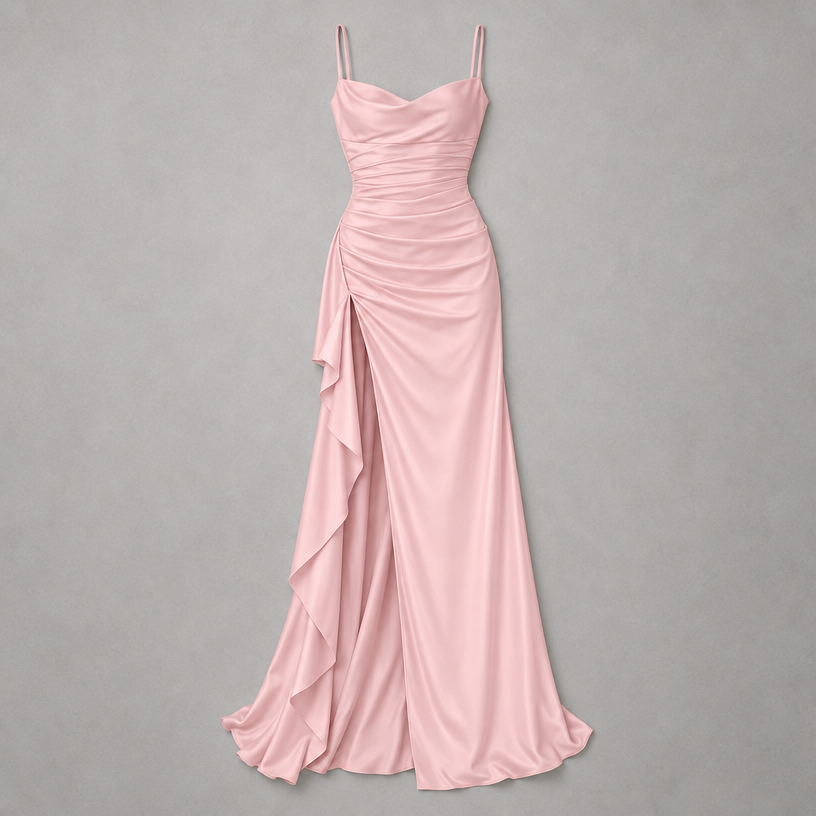 Damen Satin-Abendkleid mit Drapierung und Seitenschlitz — Rosa