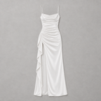 Damen Satin-Abendkleid mit Drapierung und Seitenschlitz — Elfenbein