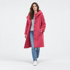 Damen Langer Wollmantel mit Kapuze – Relaxed Fit — Pink