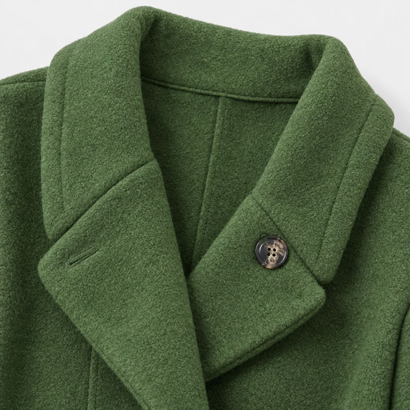 Damen Langer Wollmantel mit Kapuze – Relaxed Fit — Grün