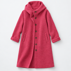Damen Langer Wollmantel mit Kapuze – Relaxed Fit — Pink