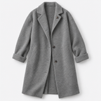 Damen Langer Wollmantel mit Kapuze – Relaxed Fit — Grau