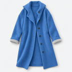 Damen Langer Wollmantel mit Kapuze – Relaxed Fit — Blau