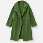 Damen Langer Wollmantel mit Kapuze – Relaxed Fit — Grün