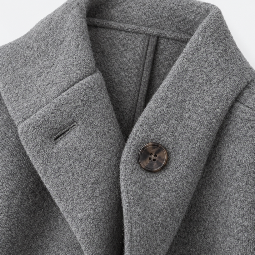 Damen Langer Wollmantel mit Kapuze – Relaxed Fit — Grau