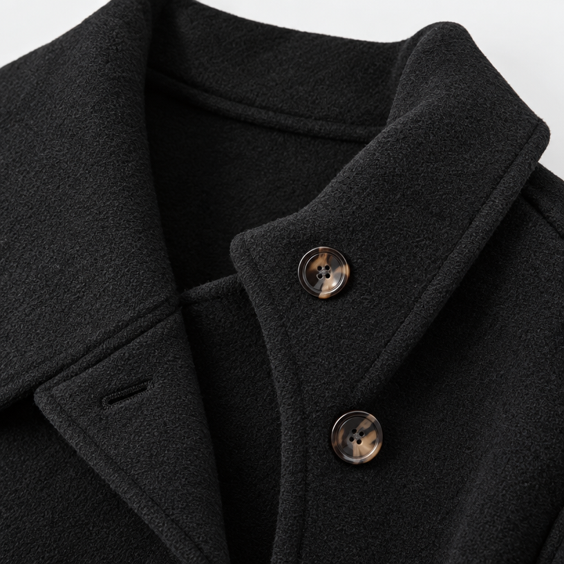 Damen Langer Wollmantel mit Kapuze – Relaxed Fit — Schwarz