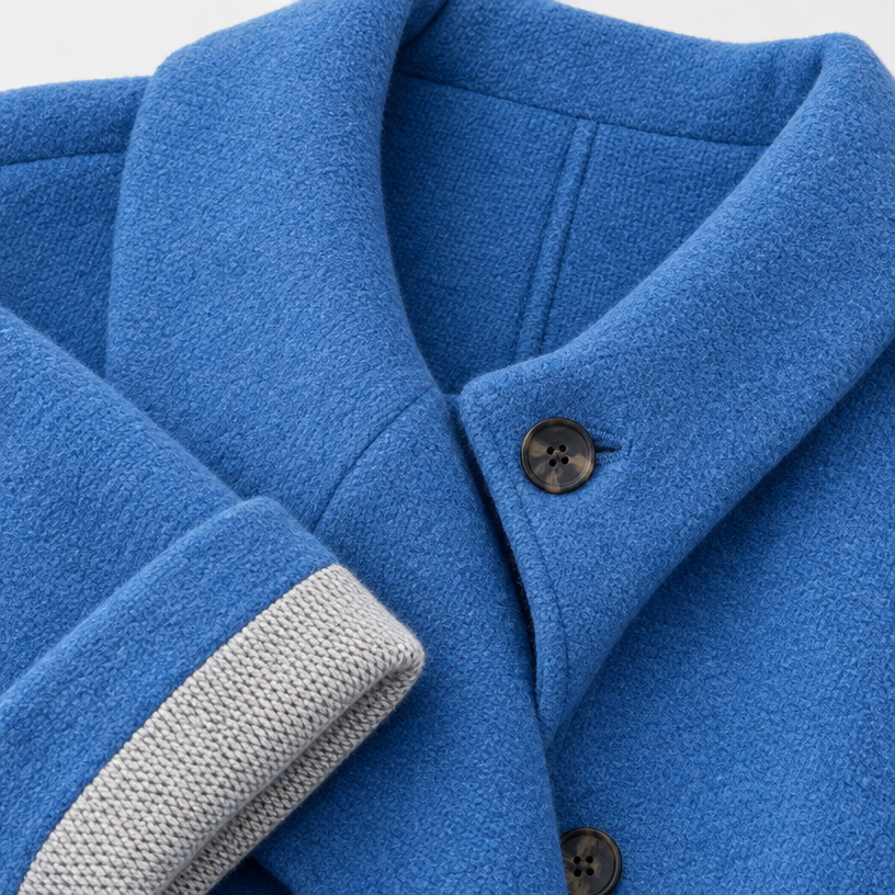 Damen Langer Wollmantel mit Kapuze – Relaxed Fit — Blau