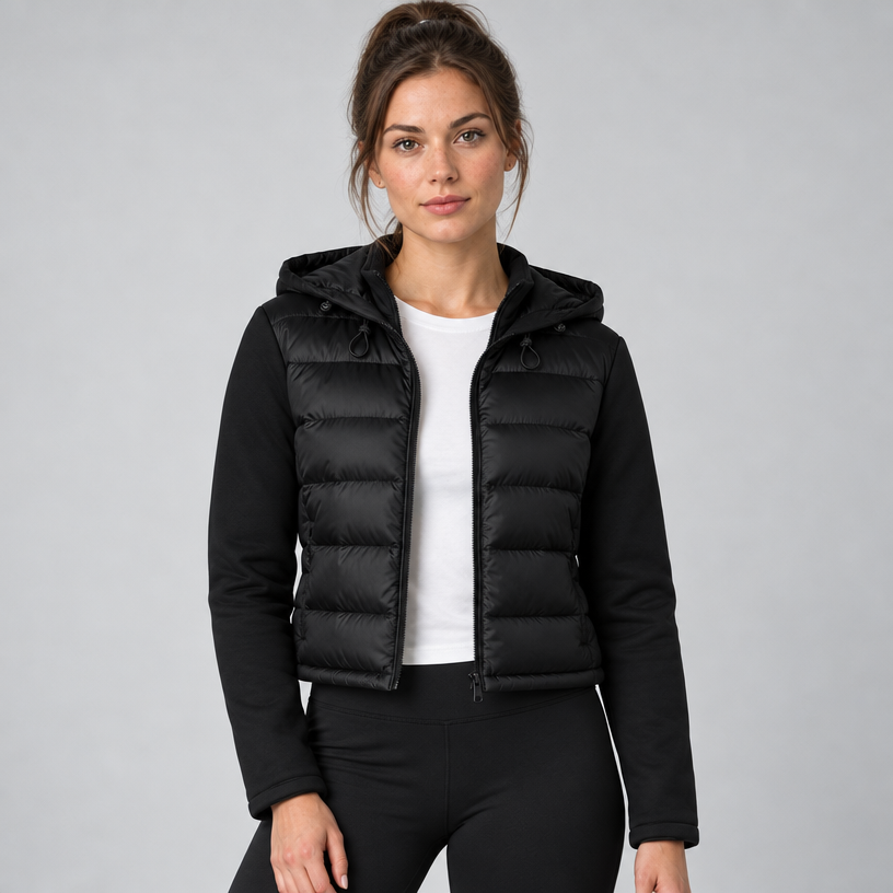 Damen Kurze Pufferjacke mit Kapuze – Slim Fit