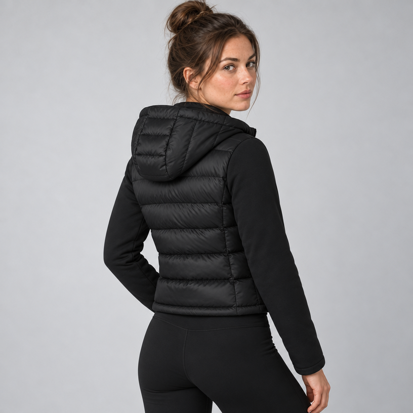 Damen Kurze Pufferjacke mit Kapuze – Slim Fit