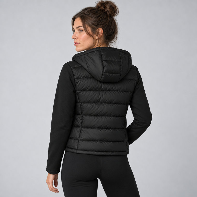 Damen Kurze Pufferjacke mit Kapuze – Slim Fit