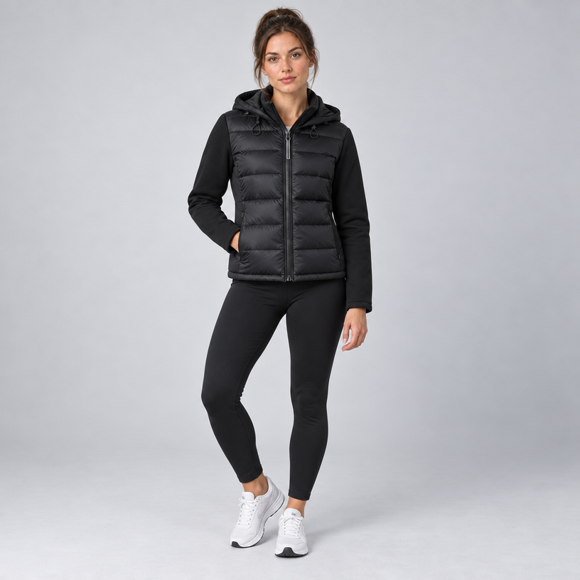 Damen Kurze Pufferjacke mit Kapuze – Slim Fit