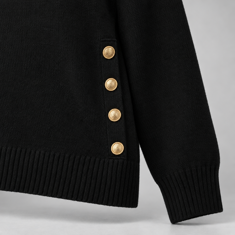 Damen Polokragenpullover mit V-Ausschnitt – Relaxed Fit — Schwarz