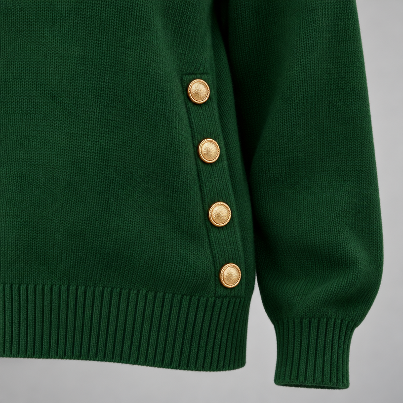 Damen Polokragenpullover mit V-Ausschnitt – Relaxed Fit — Grün