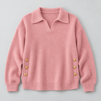Damen Polokragenpullover mit V-Ausschnitt – Relaxed Fit — Rosa