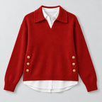 Damen Polokragenpullover mit V-Ausschnitt – Relaxed Fit — Rot