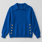 Damen Polokragenpullover mit V-Ausschnitt – Relaxed Fit — Blau