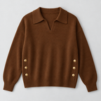 Damen Polokragenpullover mit V-Ausschnitt – Relaxed Fit — Braun