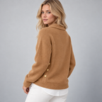 Damen Polokragenpullover mit V-Ausschnitt – Relaxed Fit — Khaki