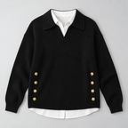 Damen Polokragenpullover mit V-Ausschnitt – Relaxed Fit — Schwarz