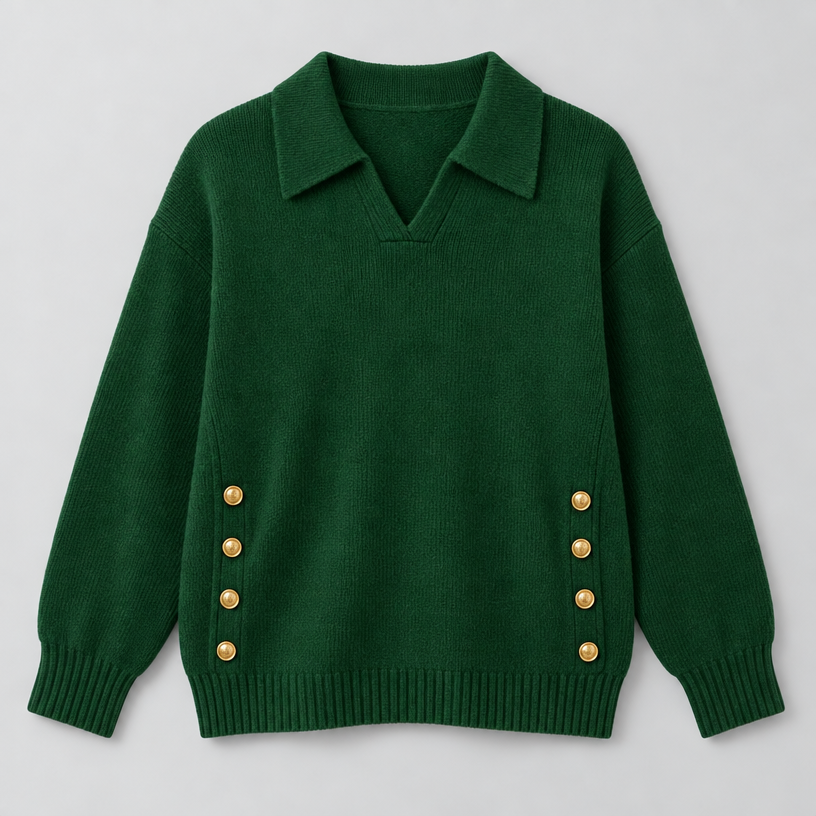 Damen Polokragenpullover mit V-Ausschnitt – Relaxed Fit — Grün