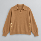 Damen Polokragenpullover mit V-Ausschnitt – Relaxed Fit — Khaki