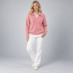 Damen Polokragenpullover mit V-Ausschnitt – Relaxed Fit — Rosa