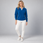 Damen Polokragenpullover mit V-Ausschnitt – Relaxed Fit — Blau