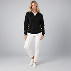 Damen Polokragenpullover mit V-Ausschnitt – Relaxed Fit — Schwarz