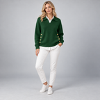 Damen Polokragenpullover mit V-Ausschnitt – Relaxed Fit — Grün