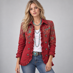 Damen Paisley-Rüschenjacke mit Knopfleiste – Tailliert