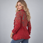 Damen Paisley-Rüschenjacke mit Knopfleiste – Tailliert