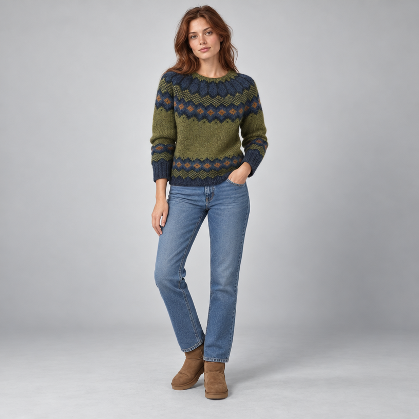 Damen Norweger-Strickpullover mit Fair-Isle-Muster – Relaxed Fit