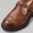 Damen Mary-Jane-Brogues mit T-Riemen – Veganleder — Braun