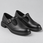 Damen Mary-Jane-Brogues mit T-Riemen – Veganleder — Schwarz