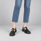Damen Mary-Jane-Brogues mit T-Riemen – Veganleder — Schwarz