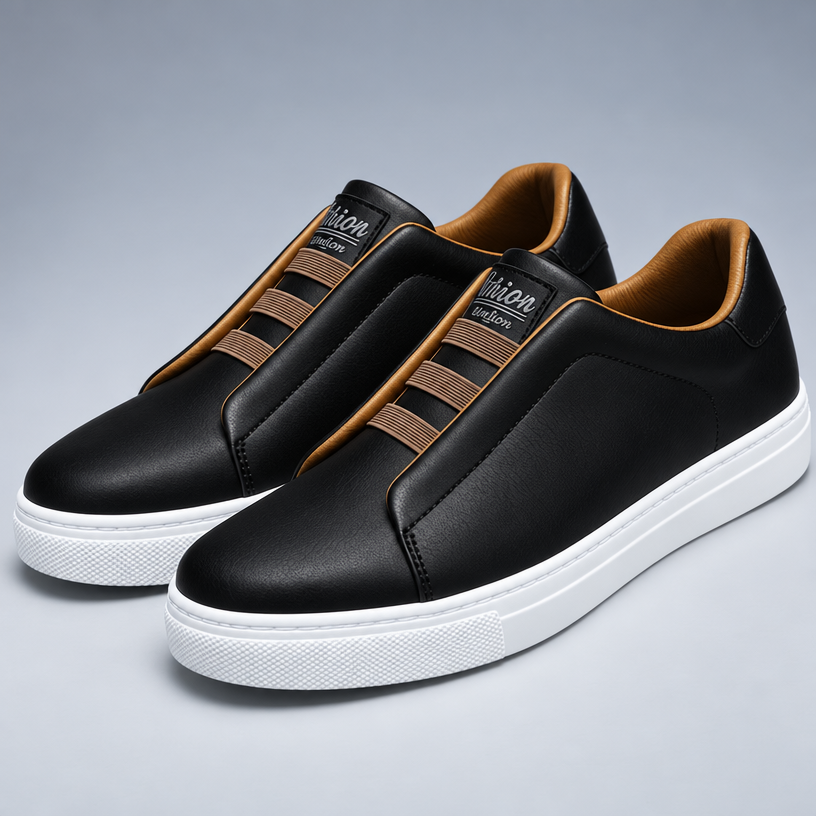 Herren Low-Top Leder-Sneaker mit Schnürung — Schwarz