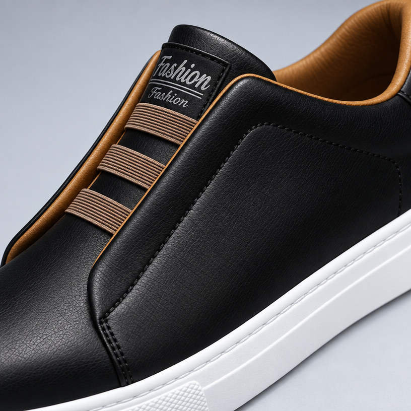 Herren Low-Top Leder-Sneaker mit Schnürung — Schwarz