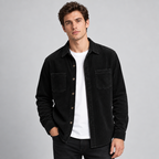 Herren Cord-Hemdjacke mit Knopfleiste – Regular Fit — Schwarz