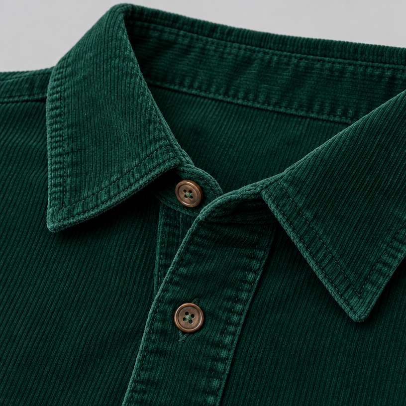Herren Cord-Hemdjacke mit Knopfleiste – Regular Fit — Grün