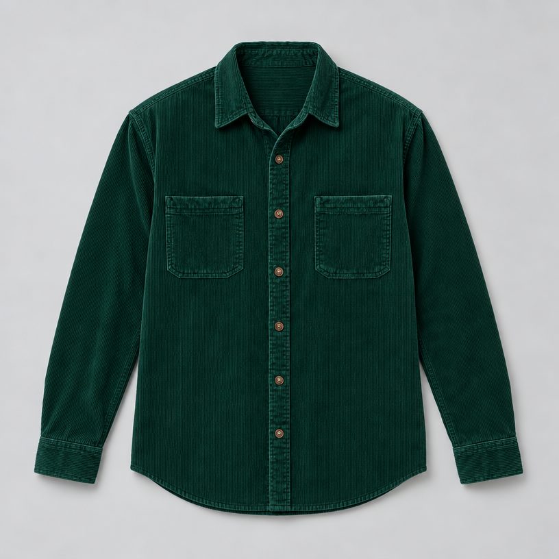 Herren Cord-Hemdjacke mit Knopfleiste – Regular Fit — Grün