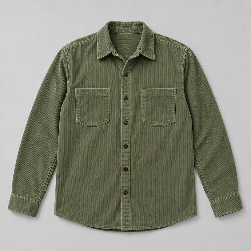 Herren Cord-Hemdjacke mit Knopfleiste – Regular Fit — Militärgrün