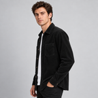 Herren Cord-Hemdjacke mit Knopfleiste – Regular Fit — Schwarz