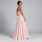 Damen Spitzen-Abendkleid für Hochzeitsgäste mit Corsage — Rosa