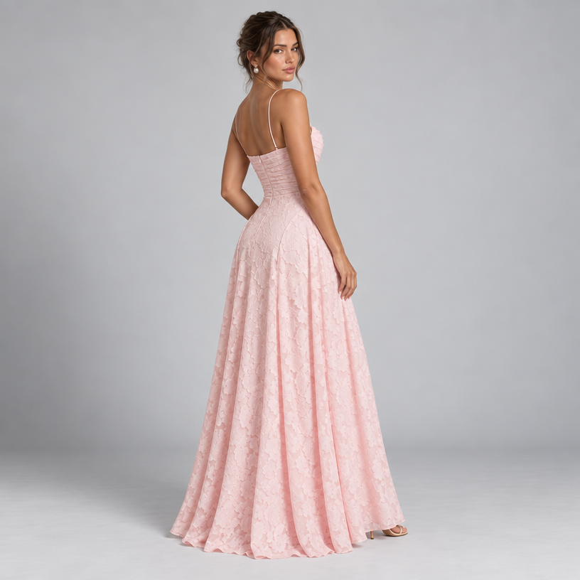 Damen Spitzen-Abendkleid für Hochzeitsgäste mit Corsage — Rosa