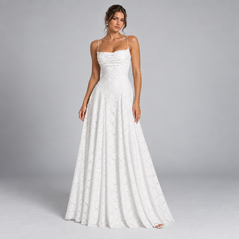 Damen Spitzen-Abendkleid für Hochzeitsgäste mit Corsage — Weiß