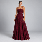 Damen Spitzen-Abendkleid für Hochzeitsgäste mit Corsage — Burgunderrot