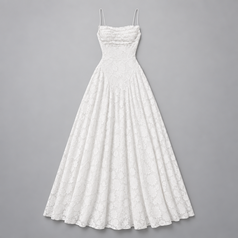 Damen Spitzen-Abendkleid für Hochzeitsgäste mit Corsage — Weiß