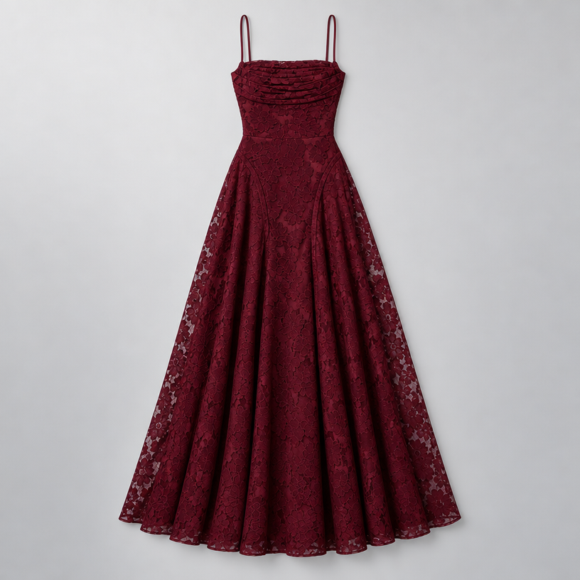 Damen Spitzen-Abendkleid für Hochzeitsgäste mit Corsage — Burgunderrot