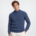 Herren Woll-Troyer mit Quarter-Zip und Stehkragen — Blau